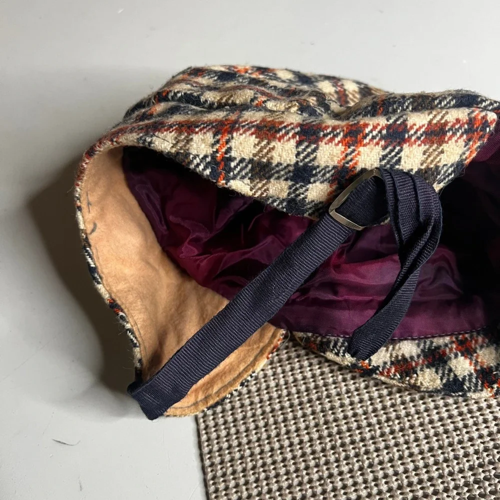 Vintage Kids Deerstalker Hat Plaid Wool Sherlock Holmes Cap with Ear Flaps 70s